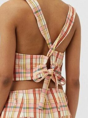 Melody Ehsani Multicolor Plaid Cropped Button Front Top